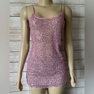 Belle du Jour Womens Pink Sequin Tank Top Size M